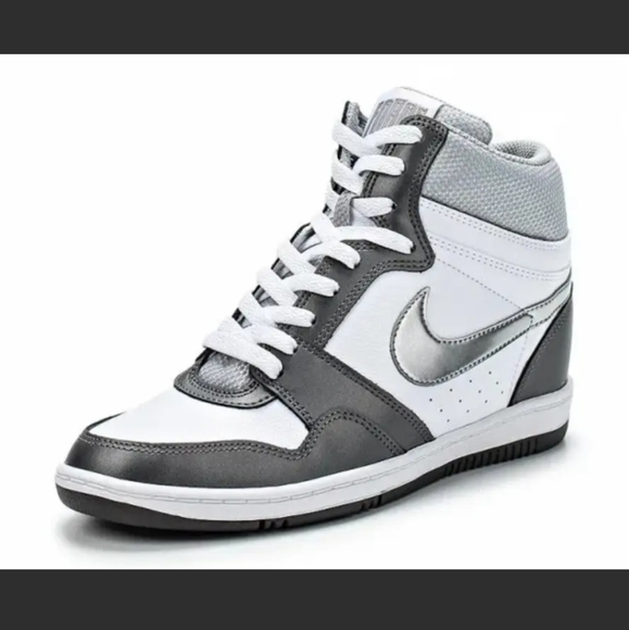 Nike Force Sky High White Silver 8 Wedge Sneakers 629746-103 - Picture 2 of 11